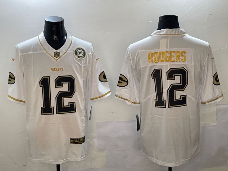 Men Green Bay Packers #12 Rodgers White Gold Throwback 2024 Nike Limited NFL Jersey style 01021->los angeles rams->NFL Jersey